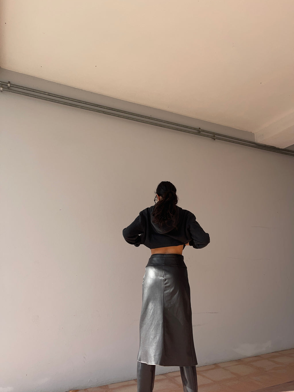 Brown nappa leather skirt