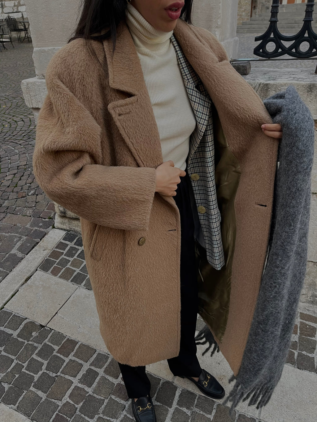 Camel furry coat