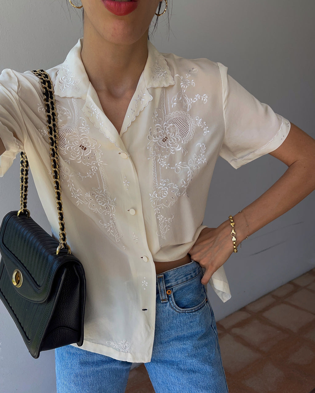 Hand embroided 100 silk shirt