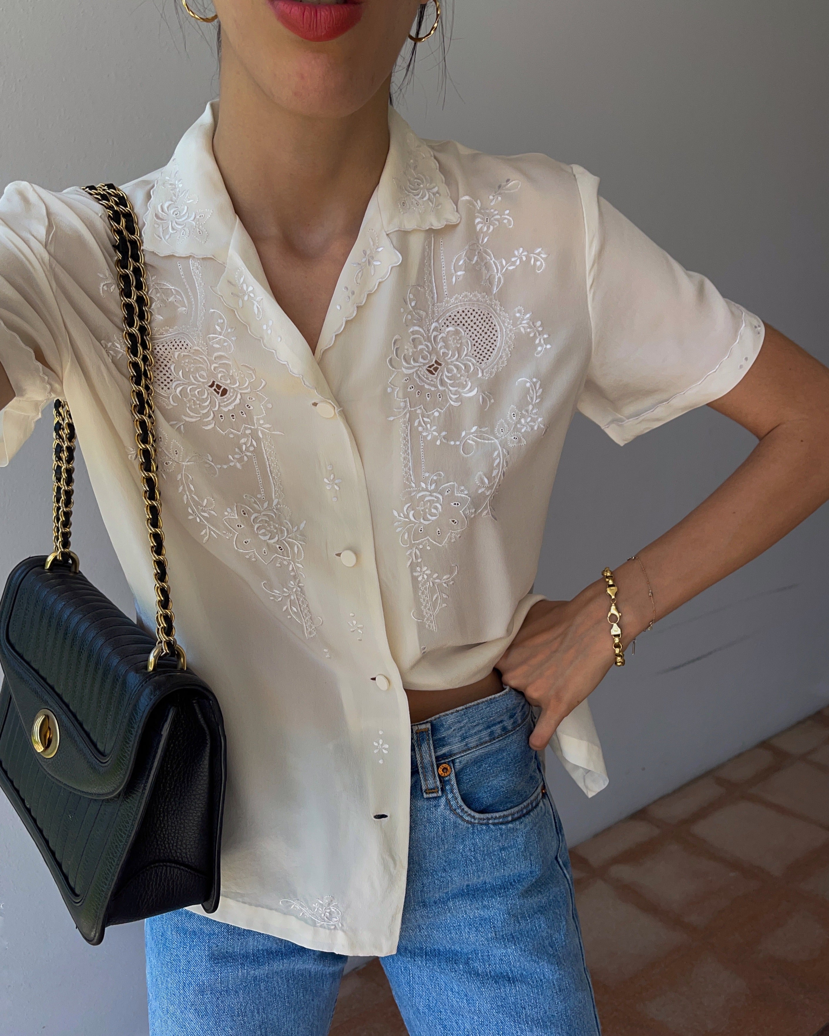 Hand embroided 100 silk shirt