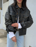 Leather distressed jacket