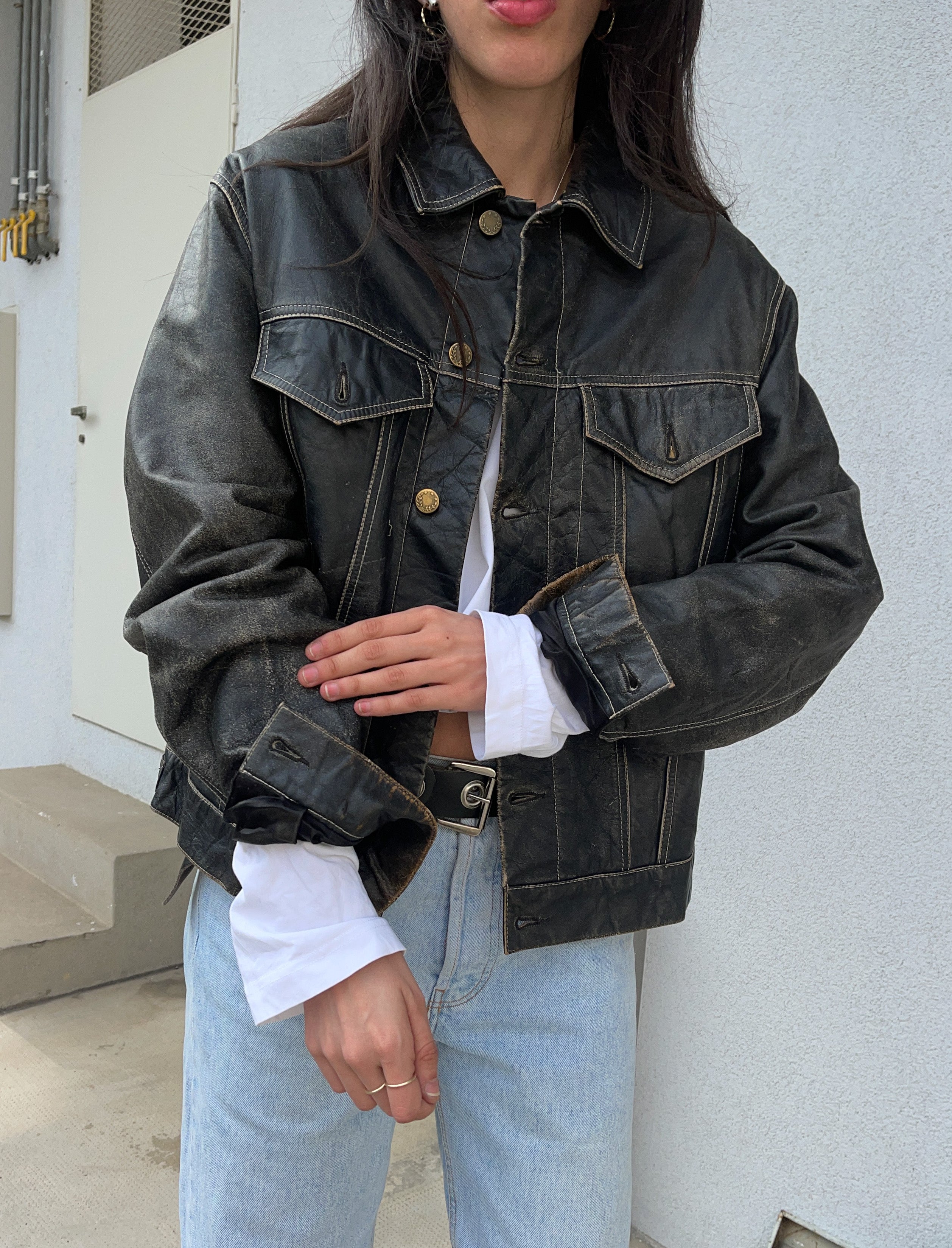 Leather distressed jacket