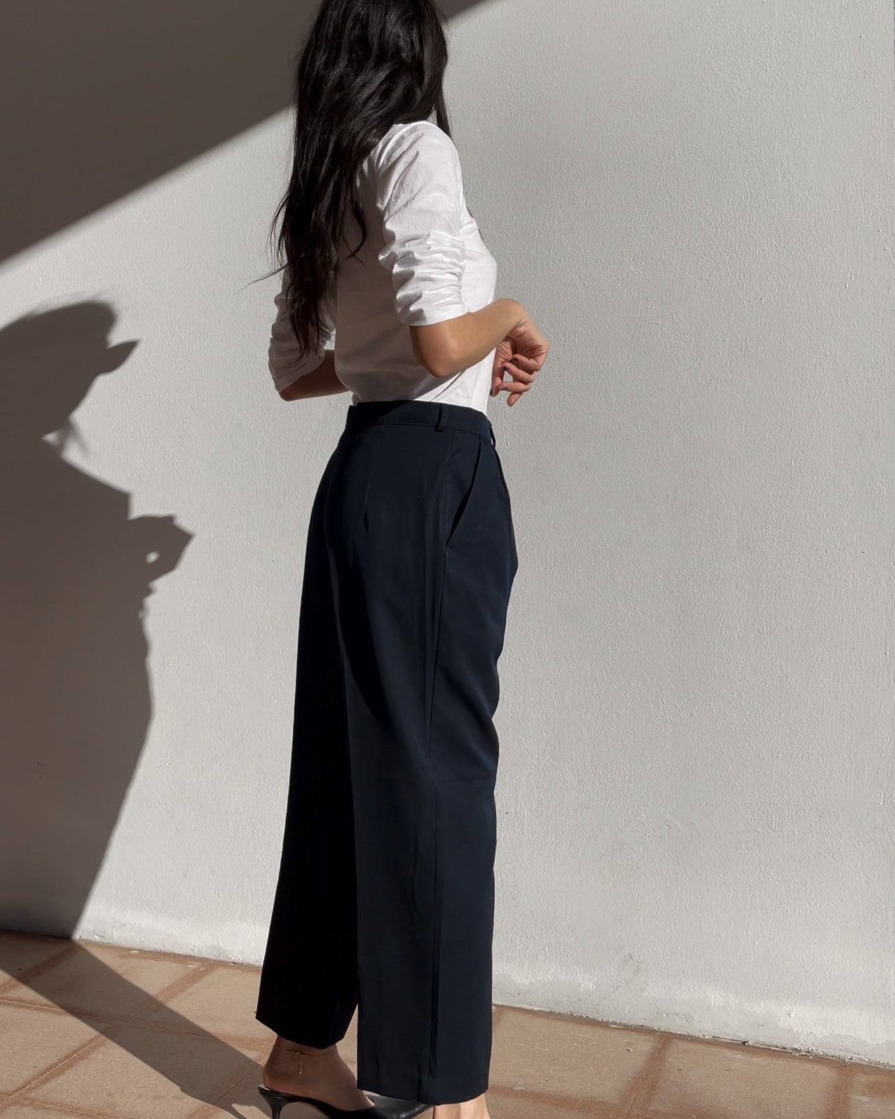 Pantaloni blu 100 lana