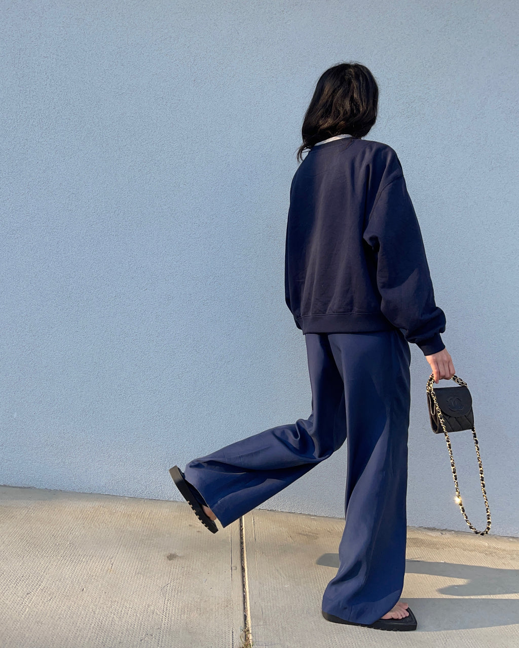 100 silk blue trousers