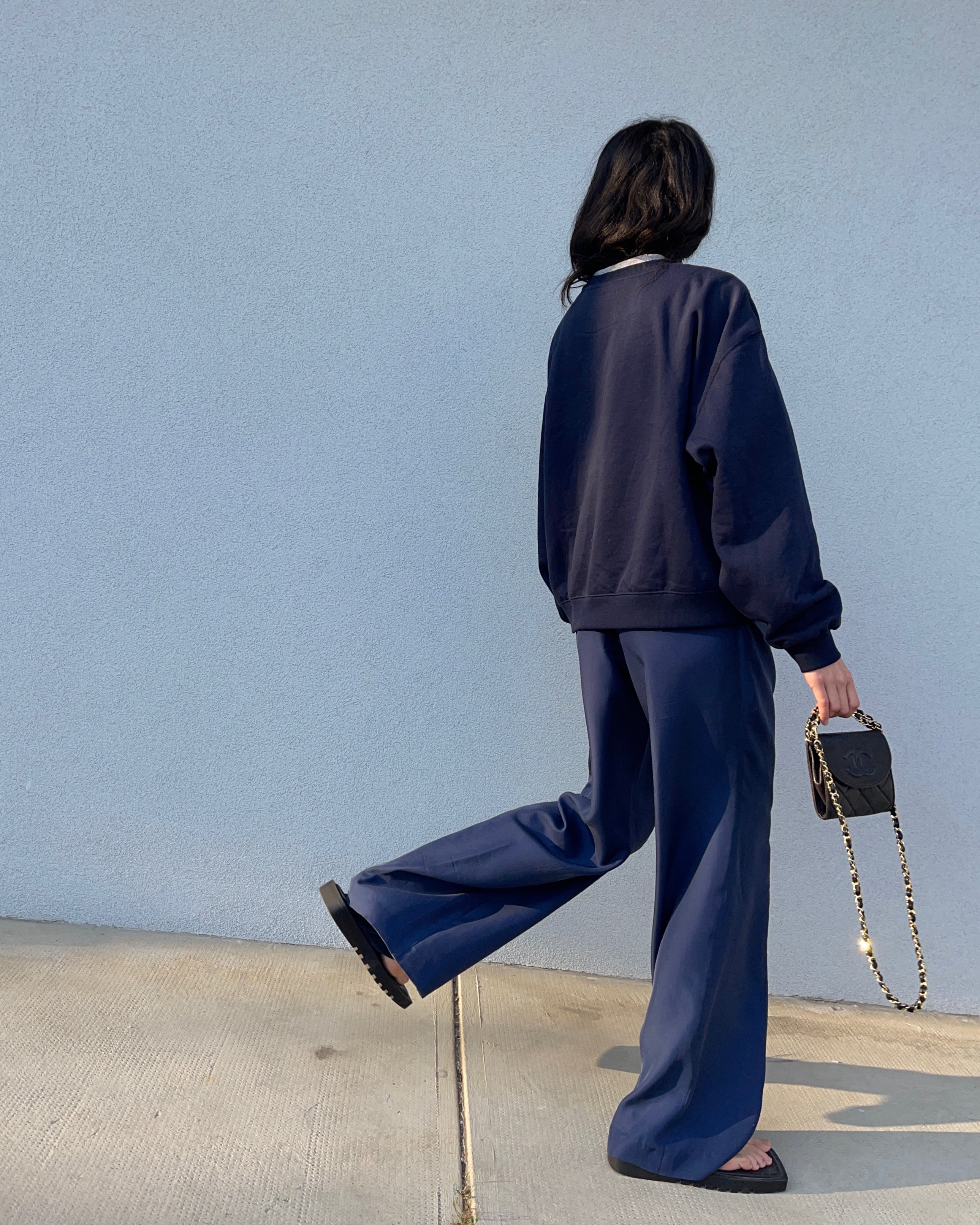 100 silk blue trousers
