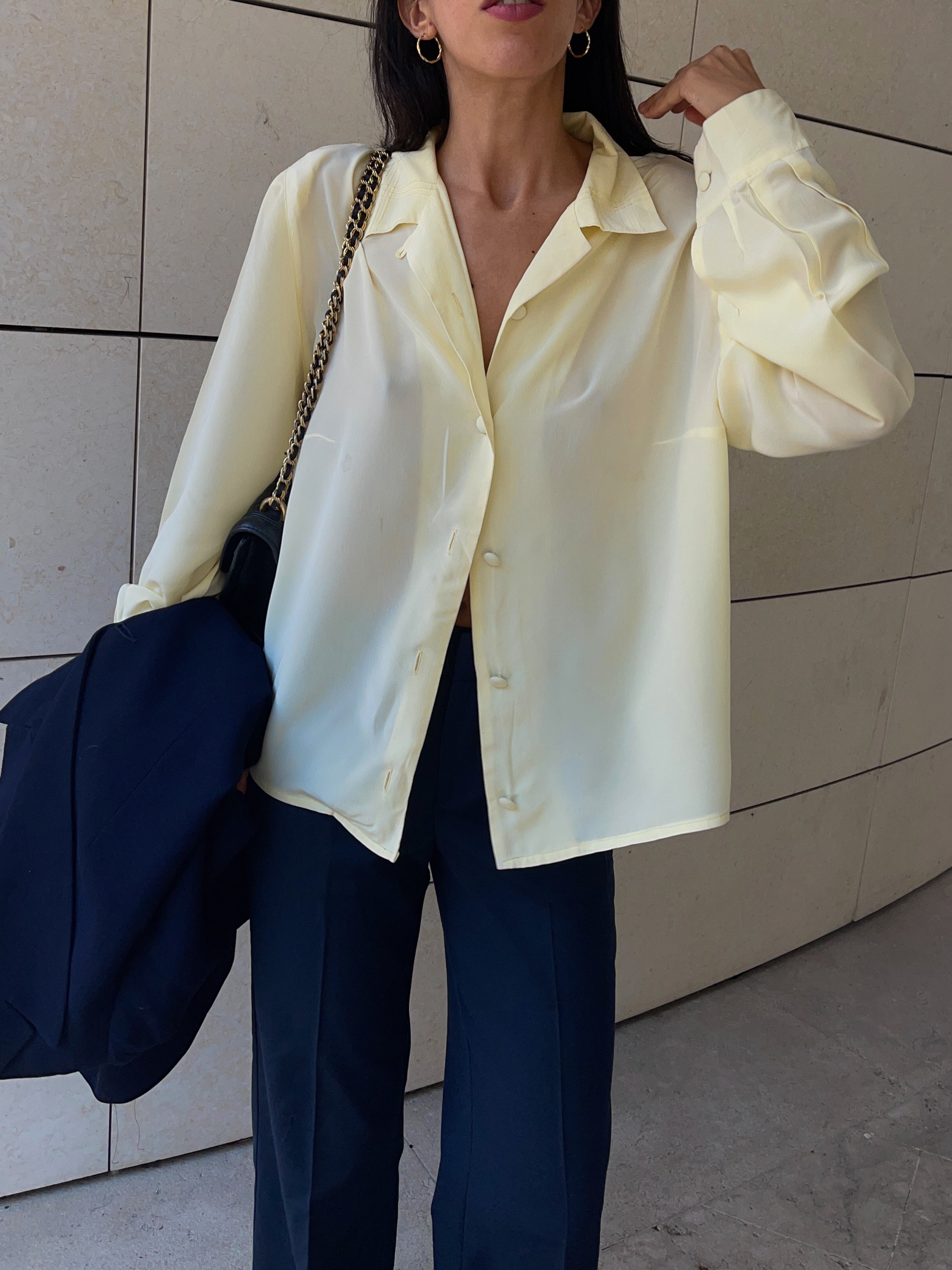 100% silk pale yellow shirt