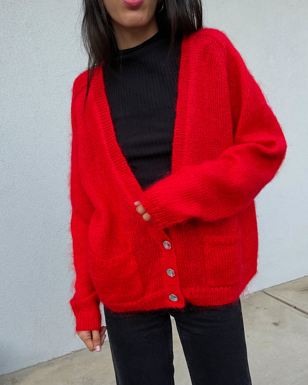 Mohair blend red cardi