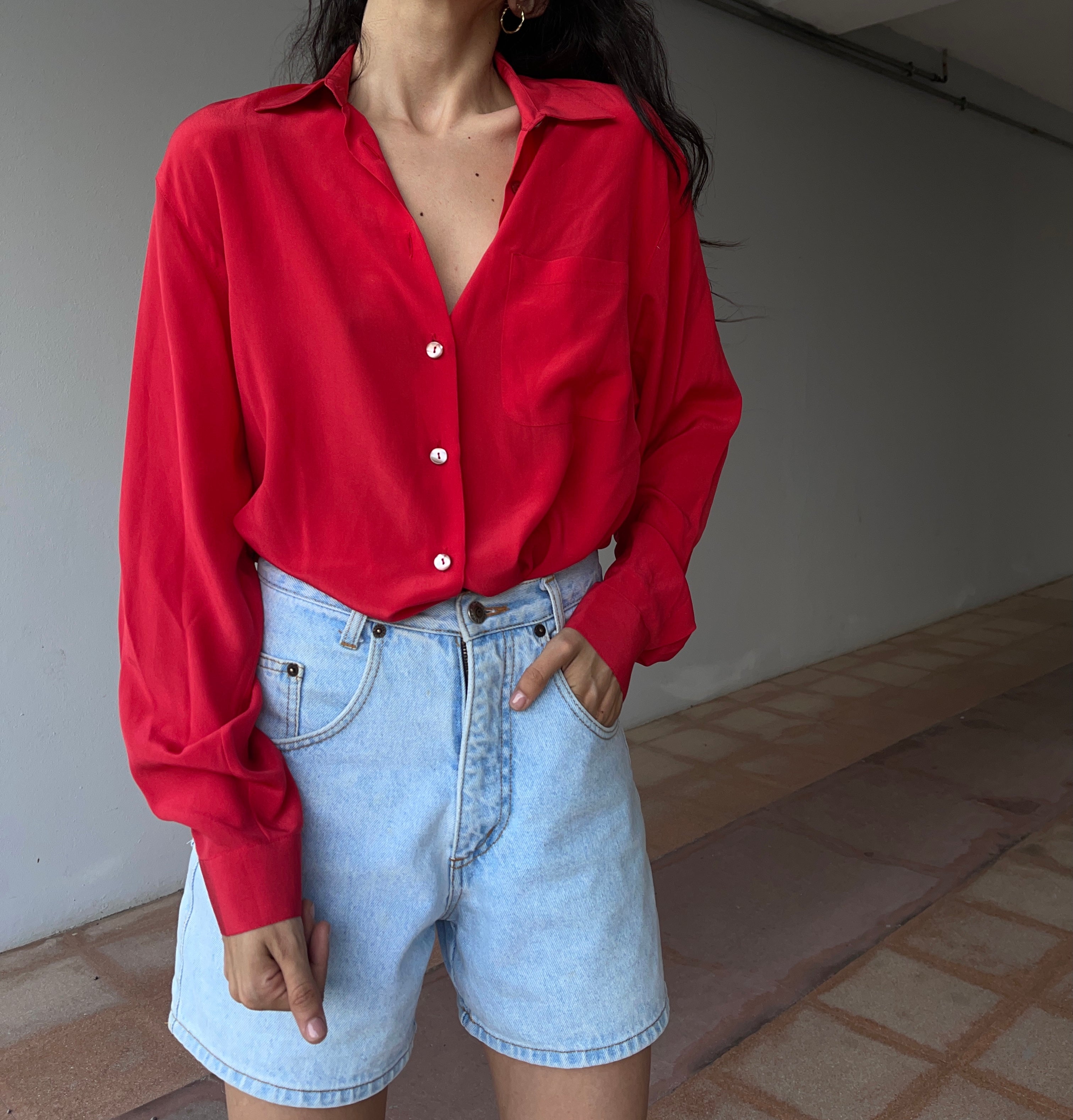 100 silk red shirt