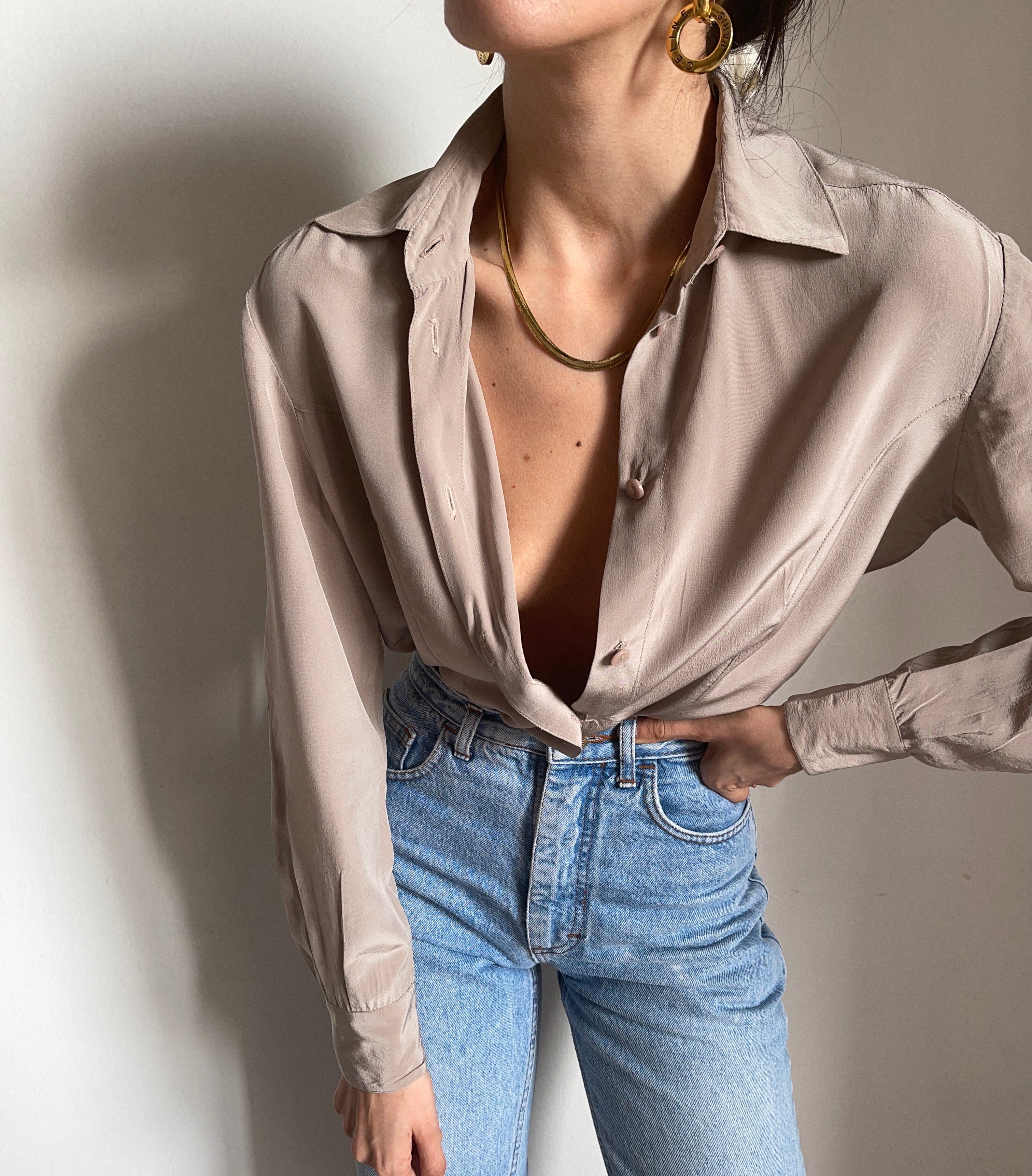 100 silk taupe shirt