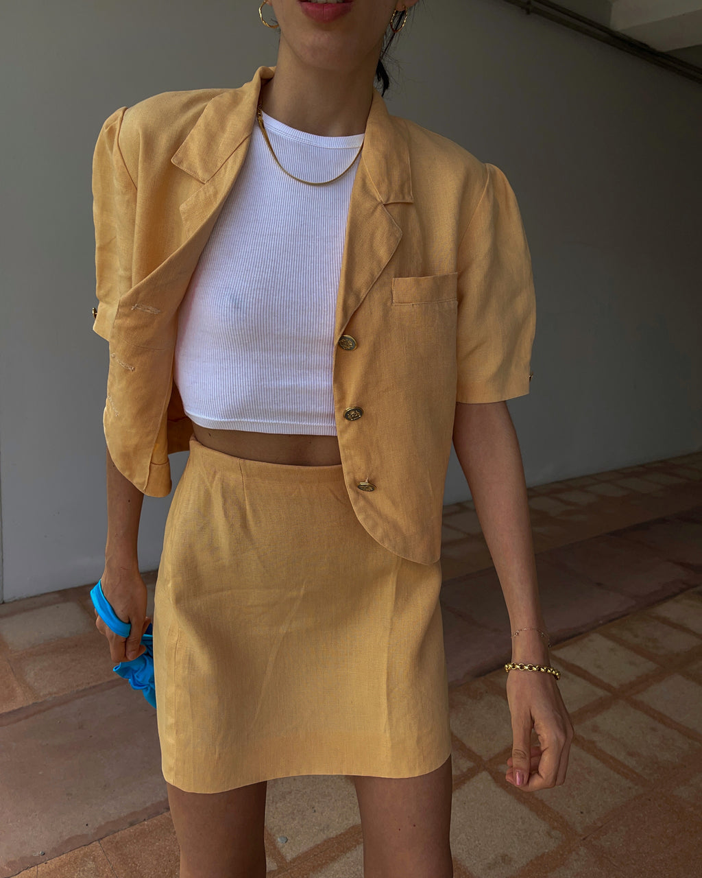 Pale orange sartorial co-ord