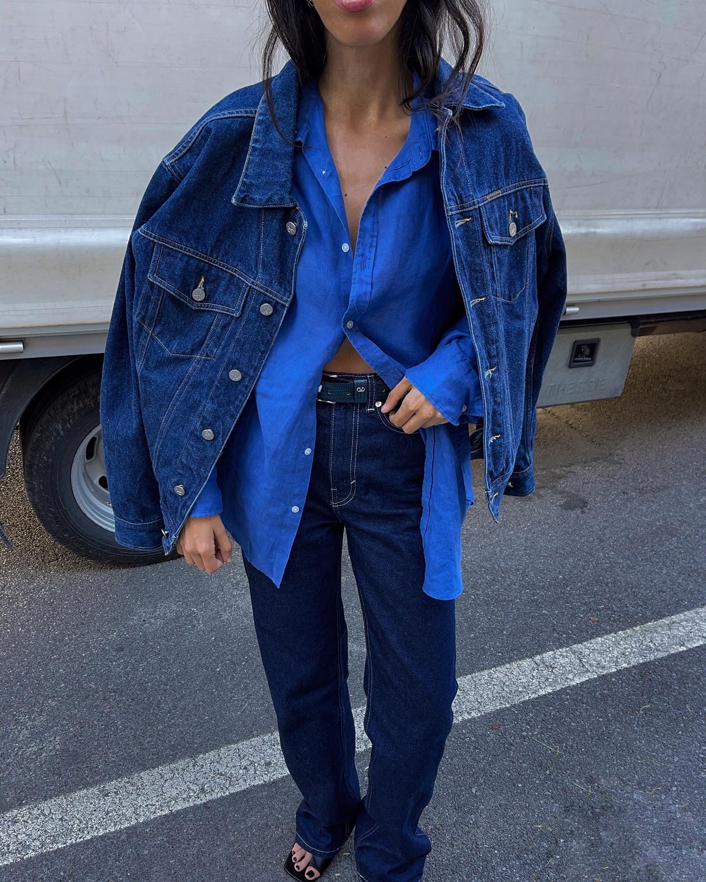100 Lino blu shirt