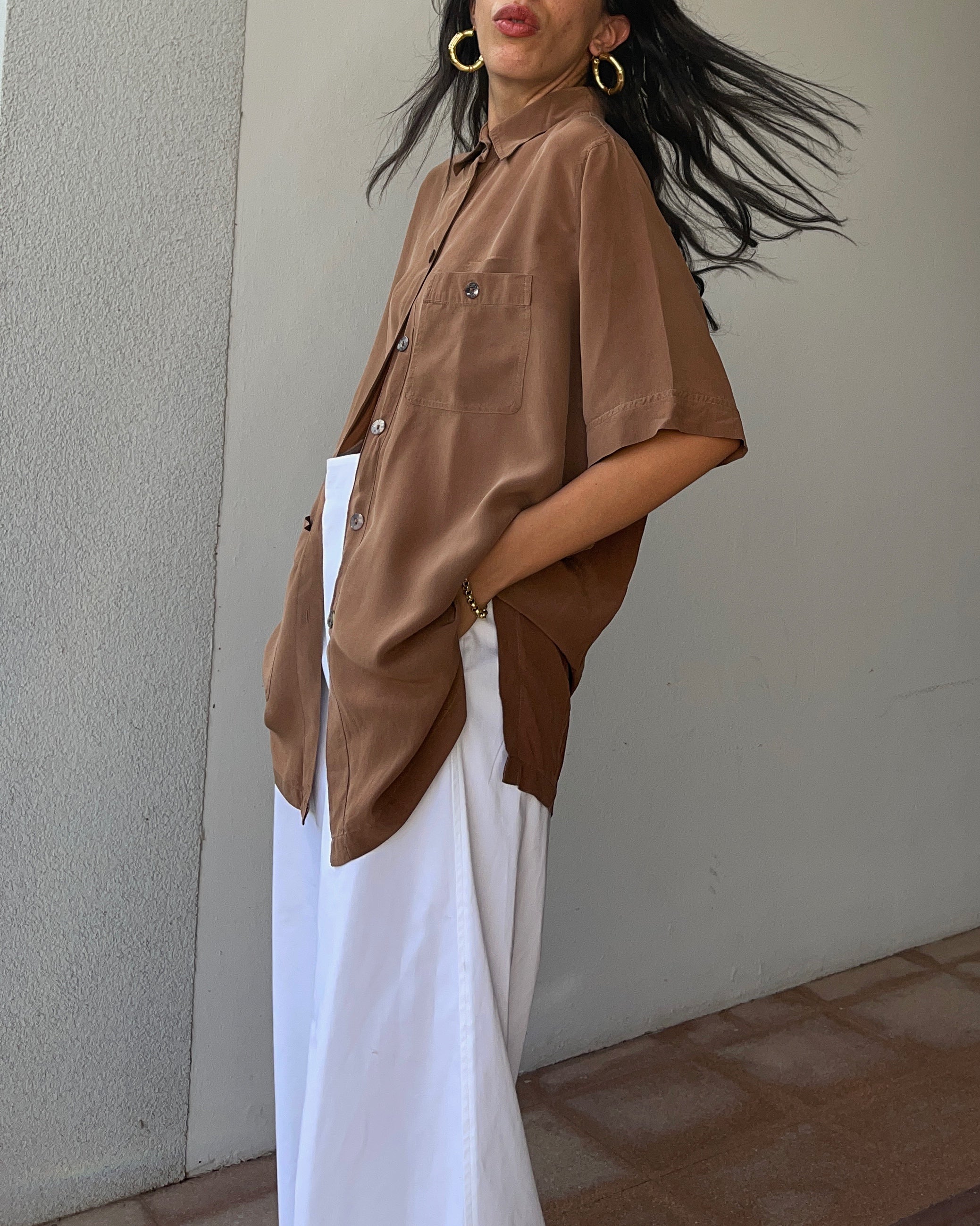 Caffè latte 100 silk shirt