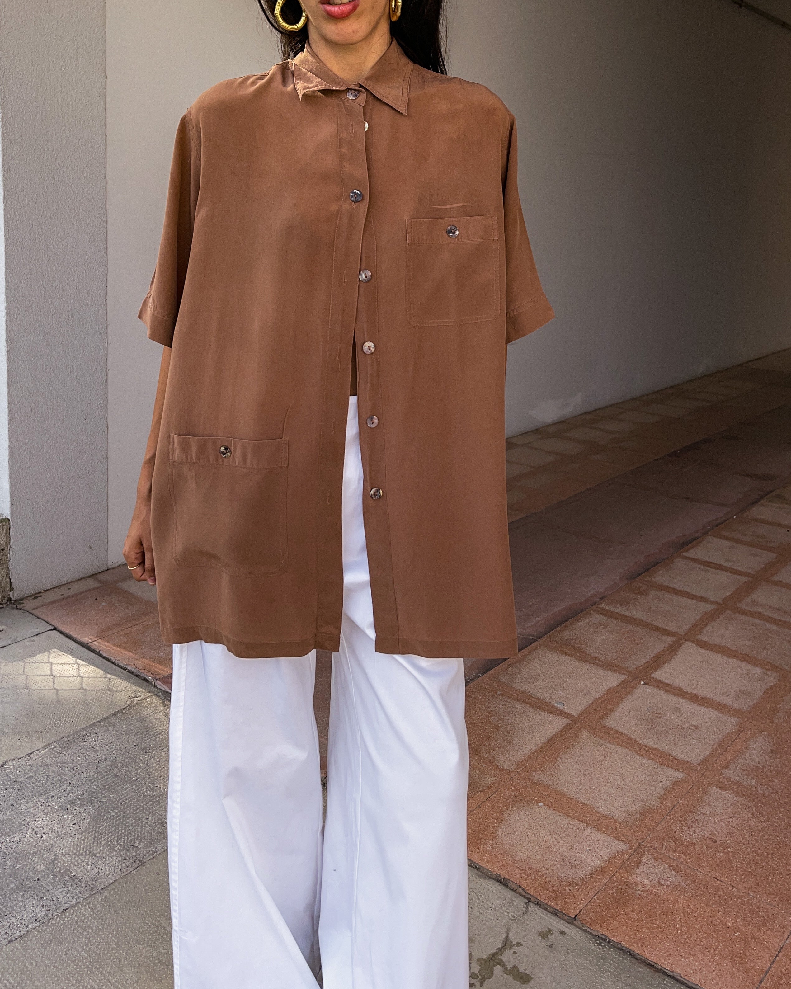 Caffè latte 100 silk shirt