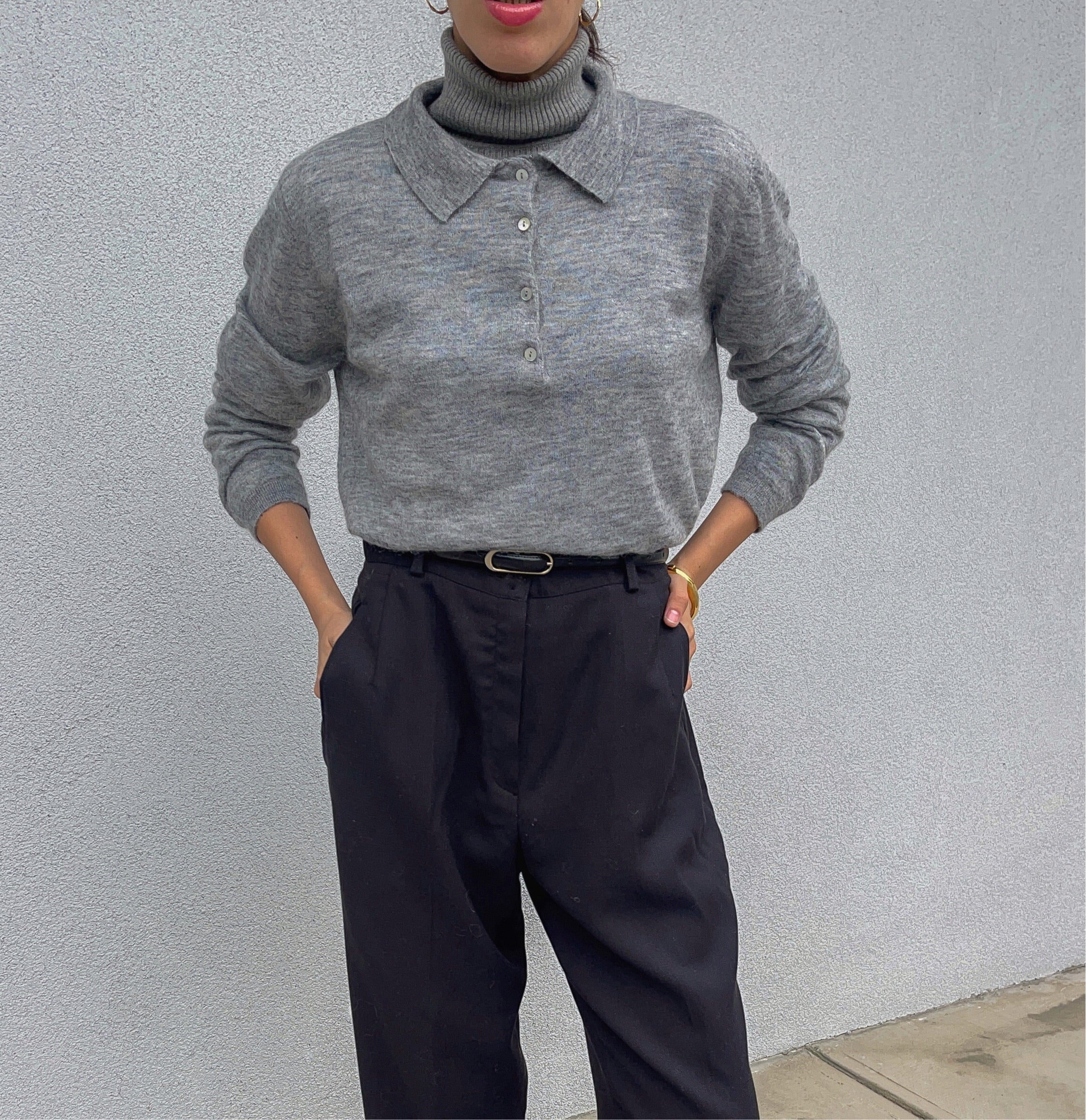 Grey wool blend polo