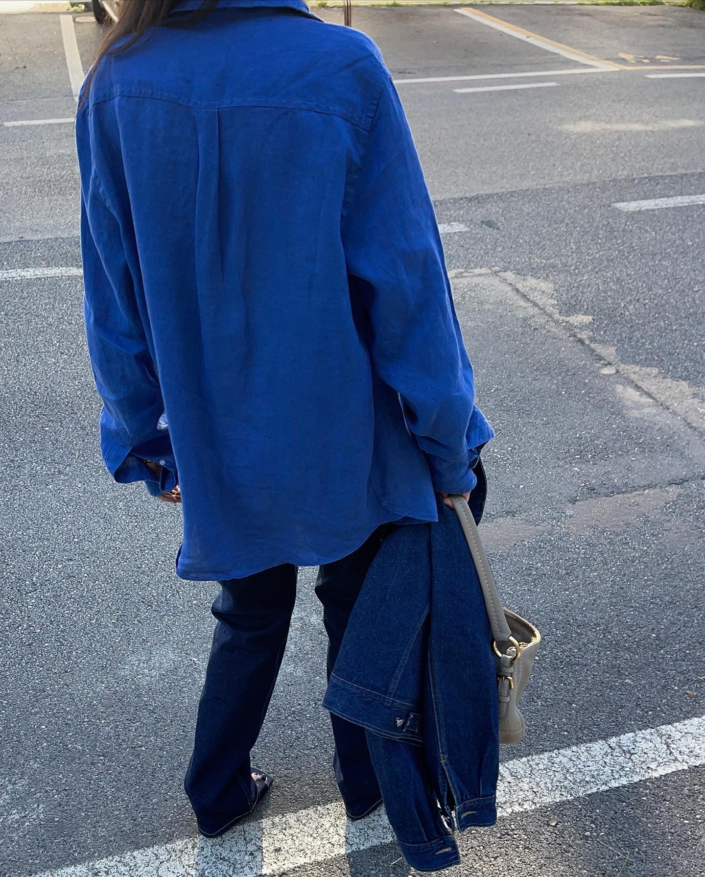 100 Lino blu shirt