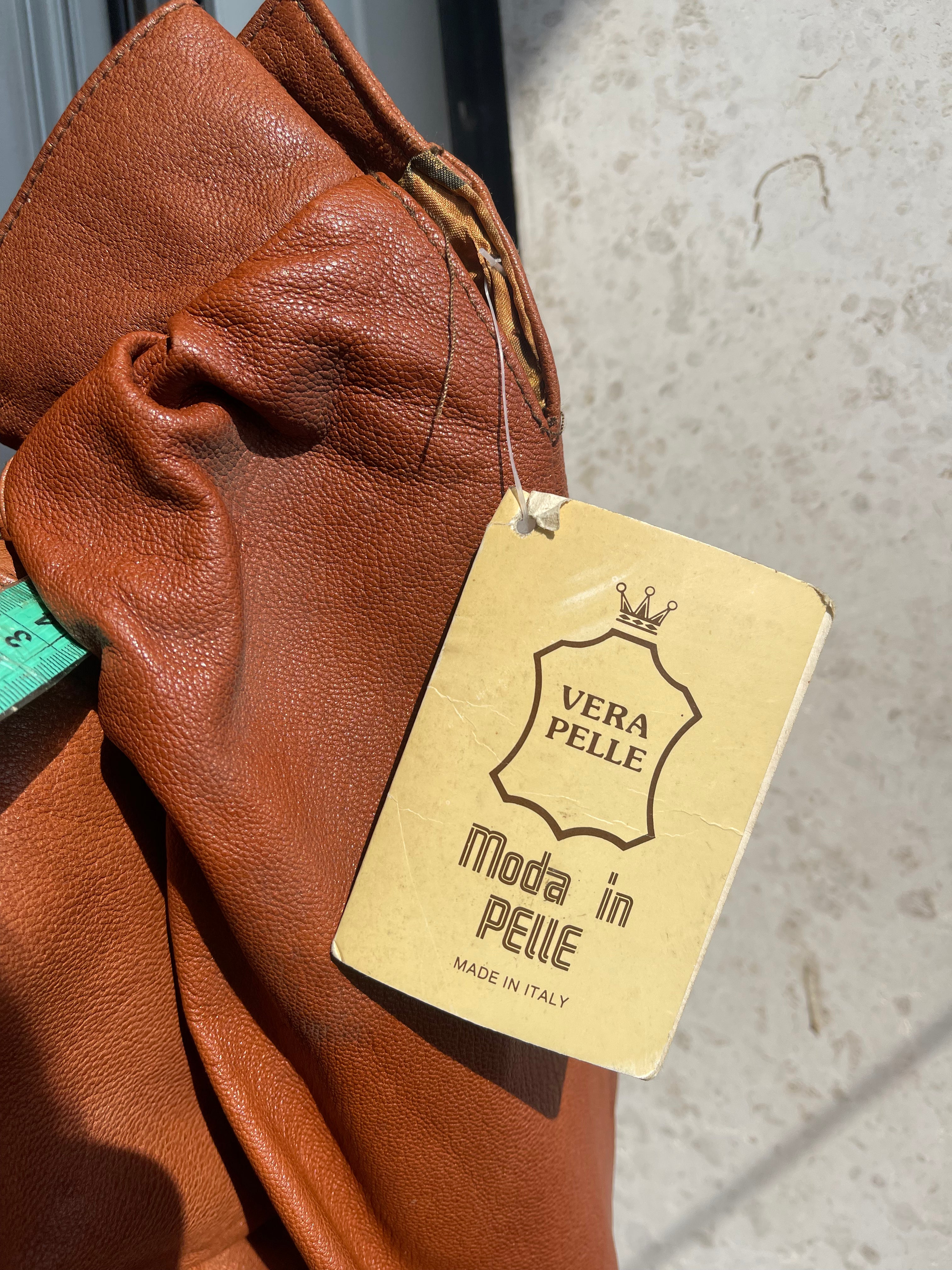 Cropped cognac leather jacket