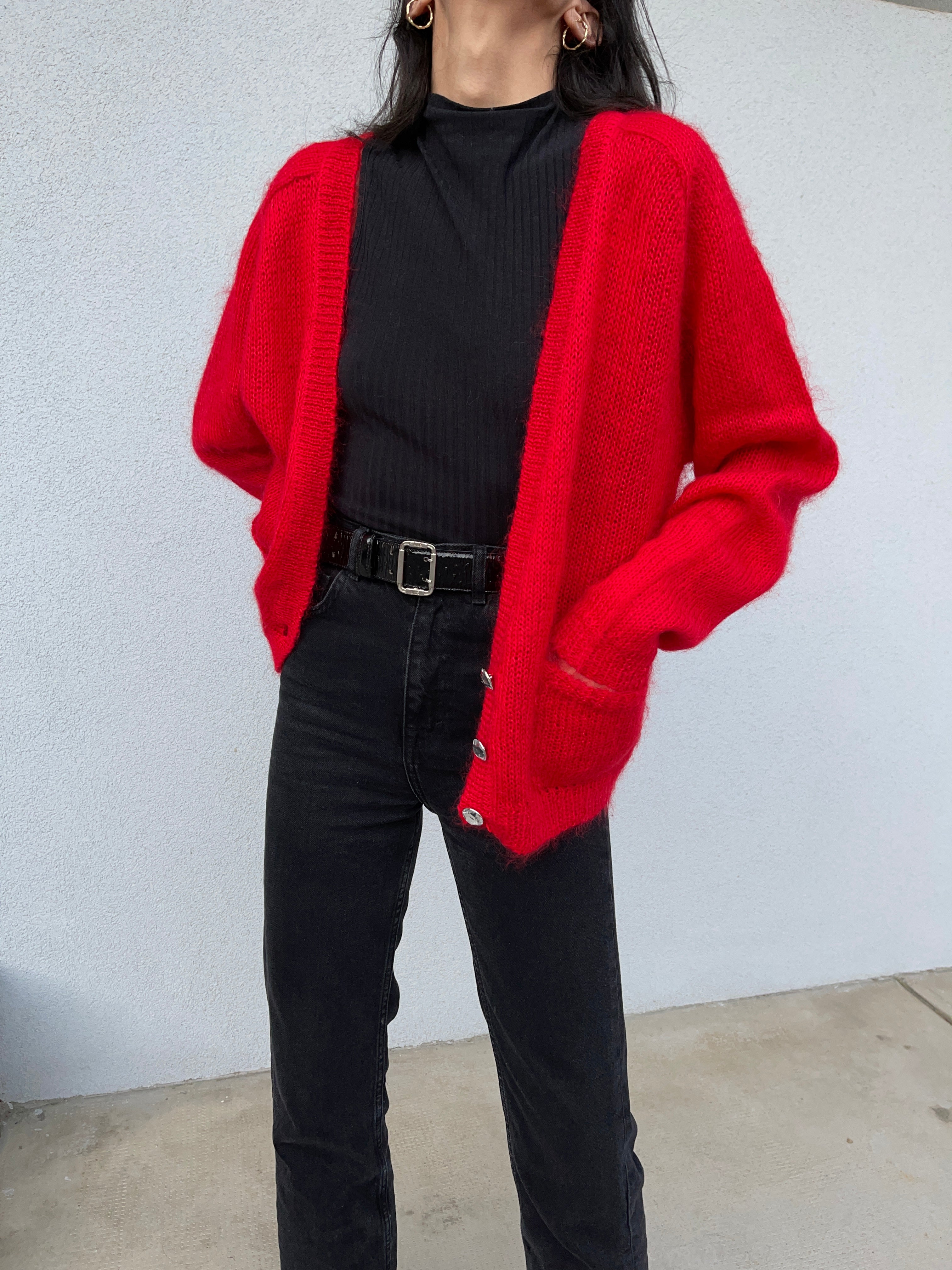 Mohair blend red cardi