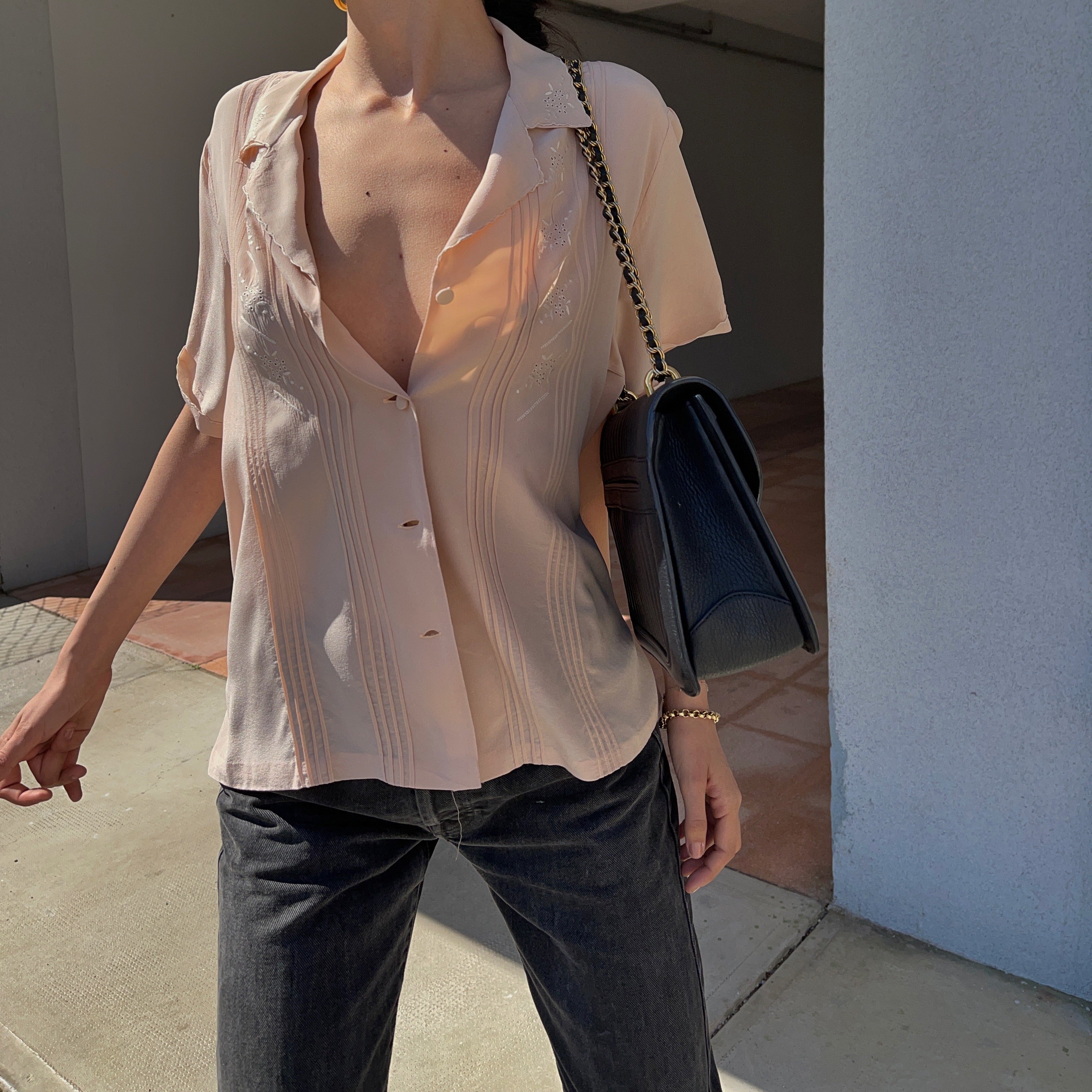 100 silk pale pink shirt