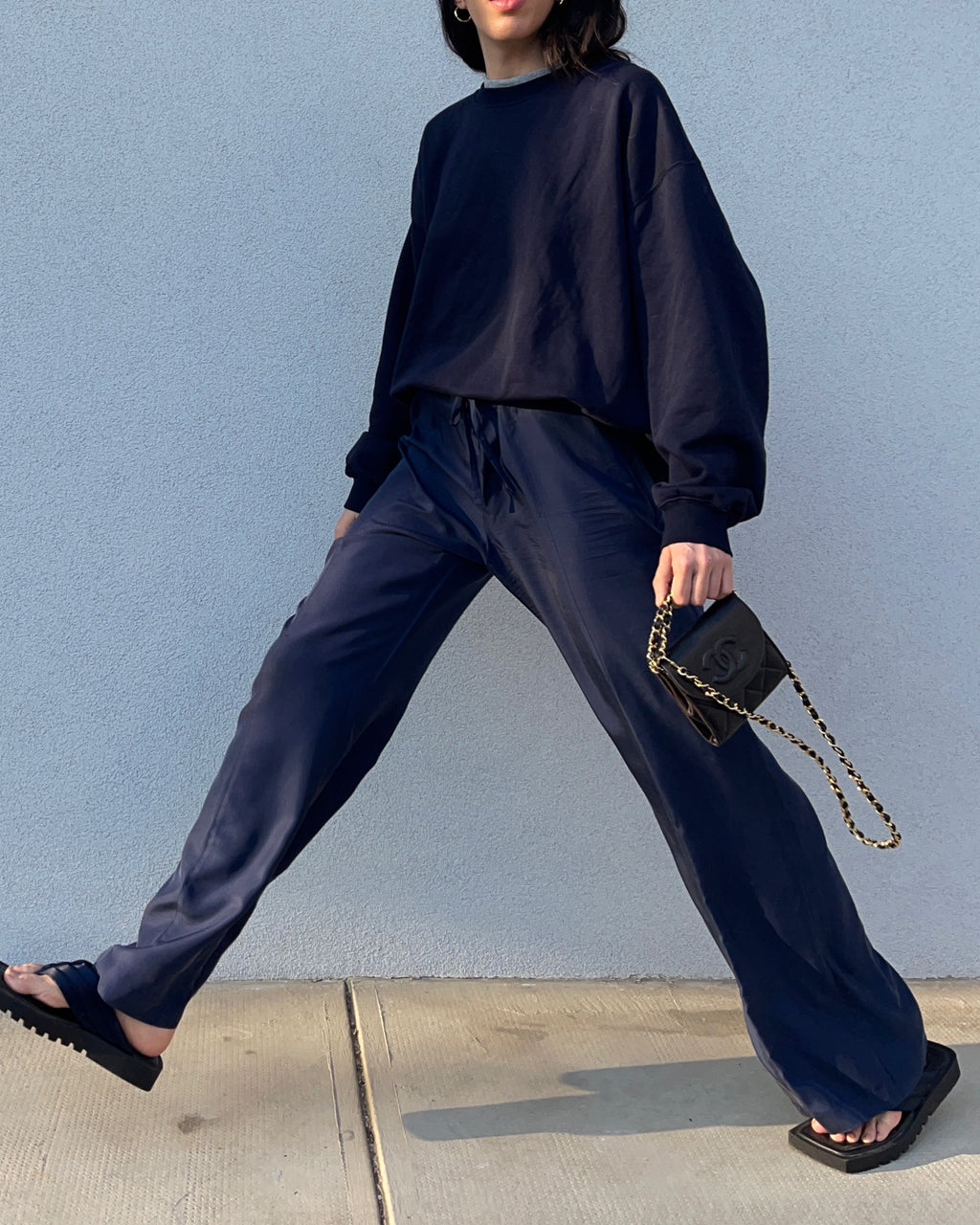 100 silk blue trousers