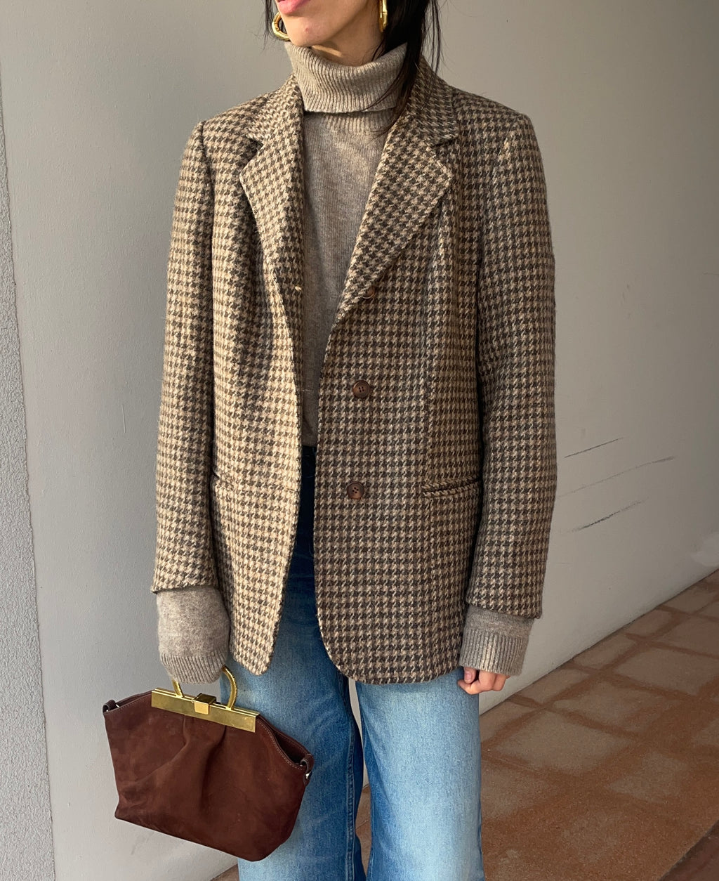 Pied de poule alpaca wool blazer