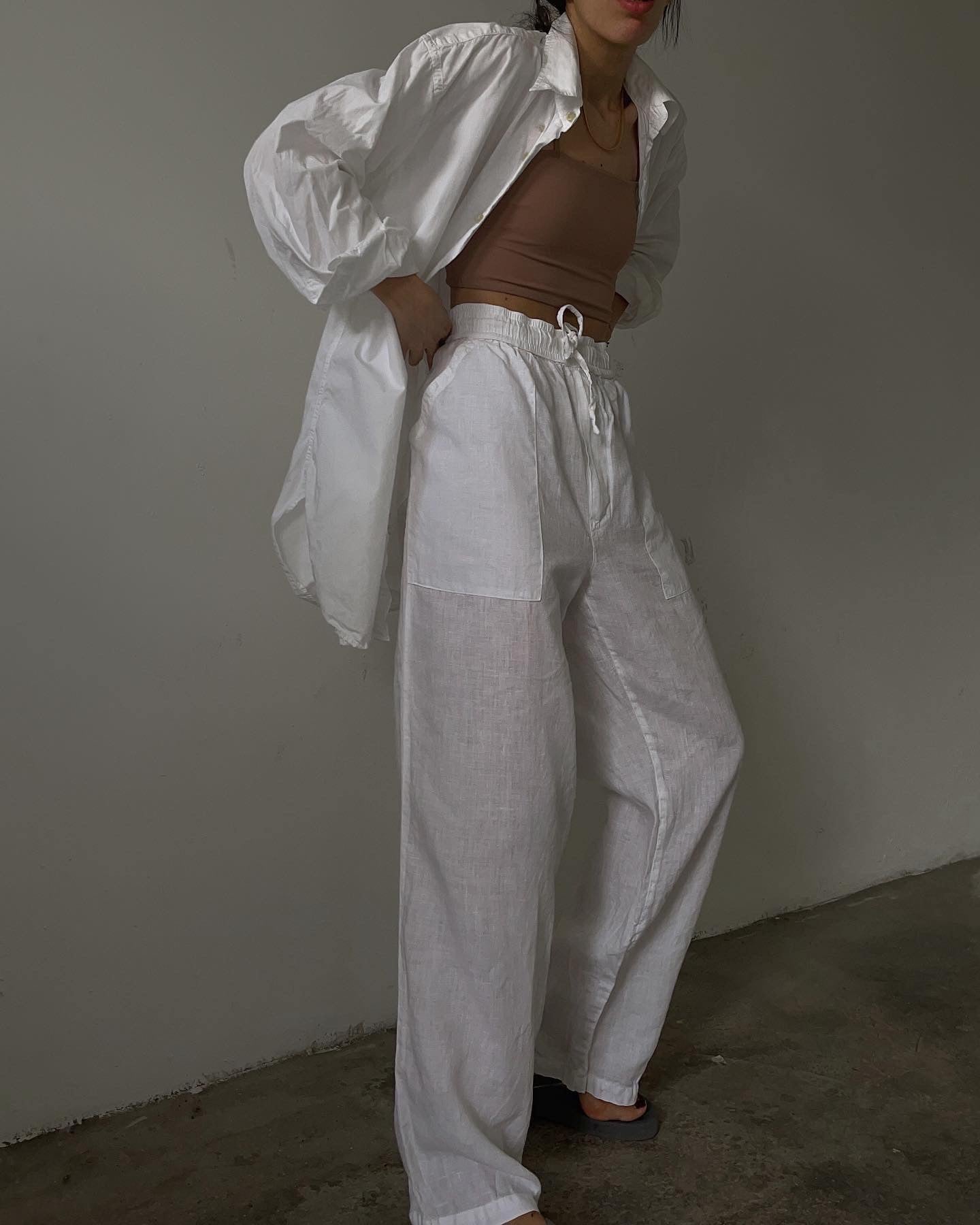 Pantalone in lino bianco