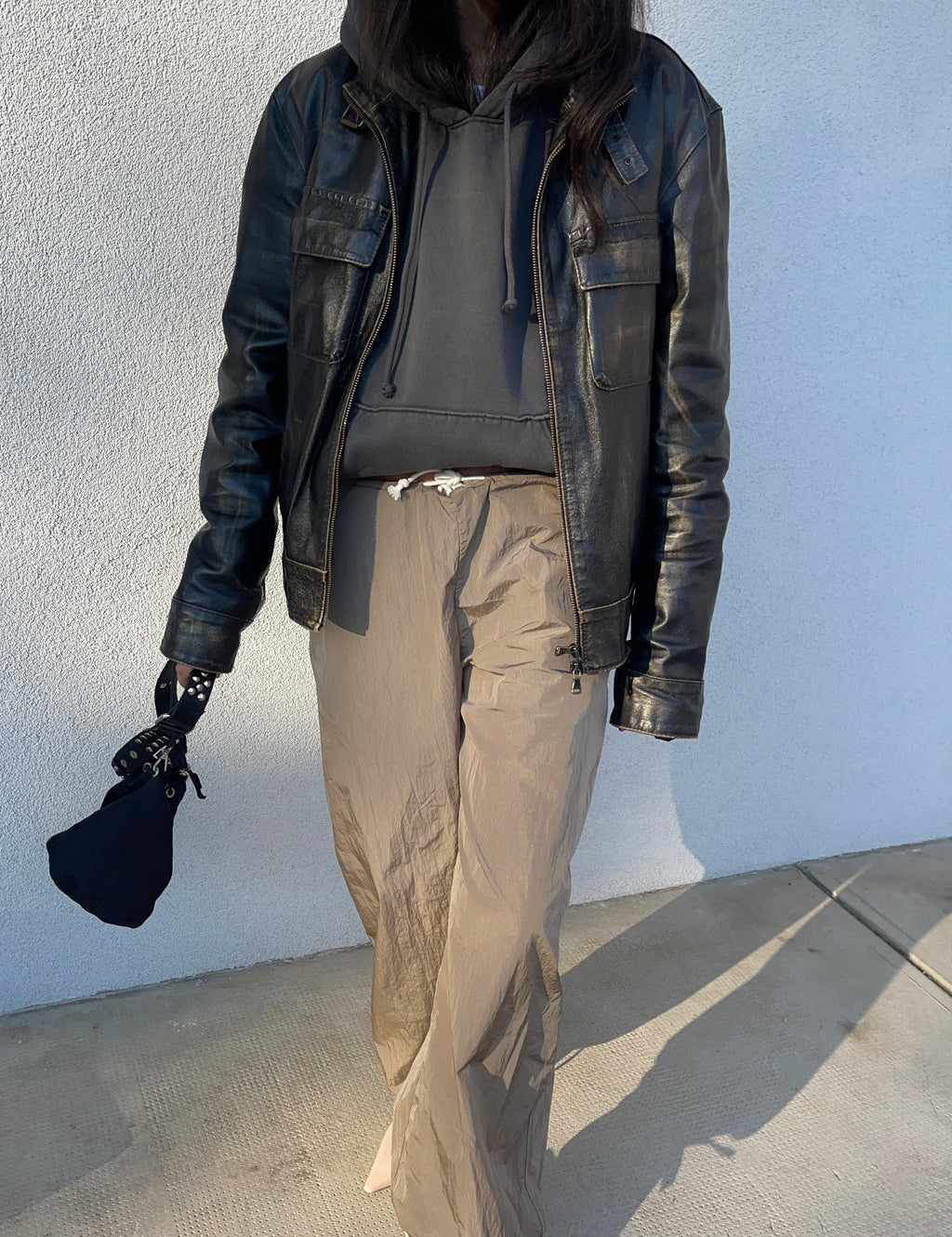 Distressed leather jacket
