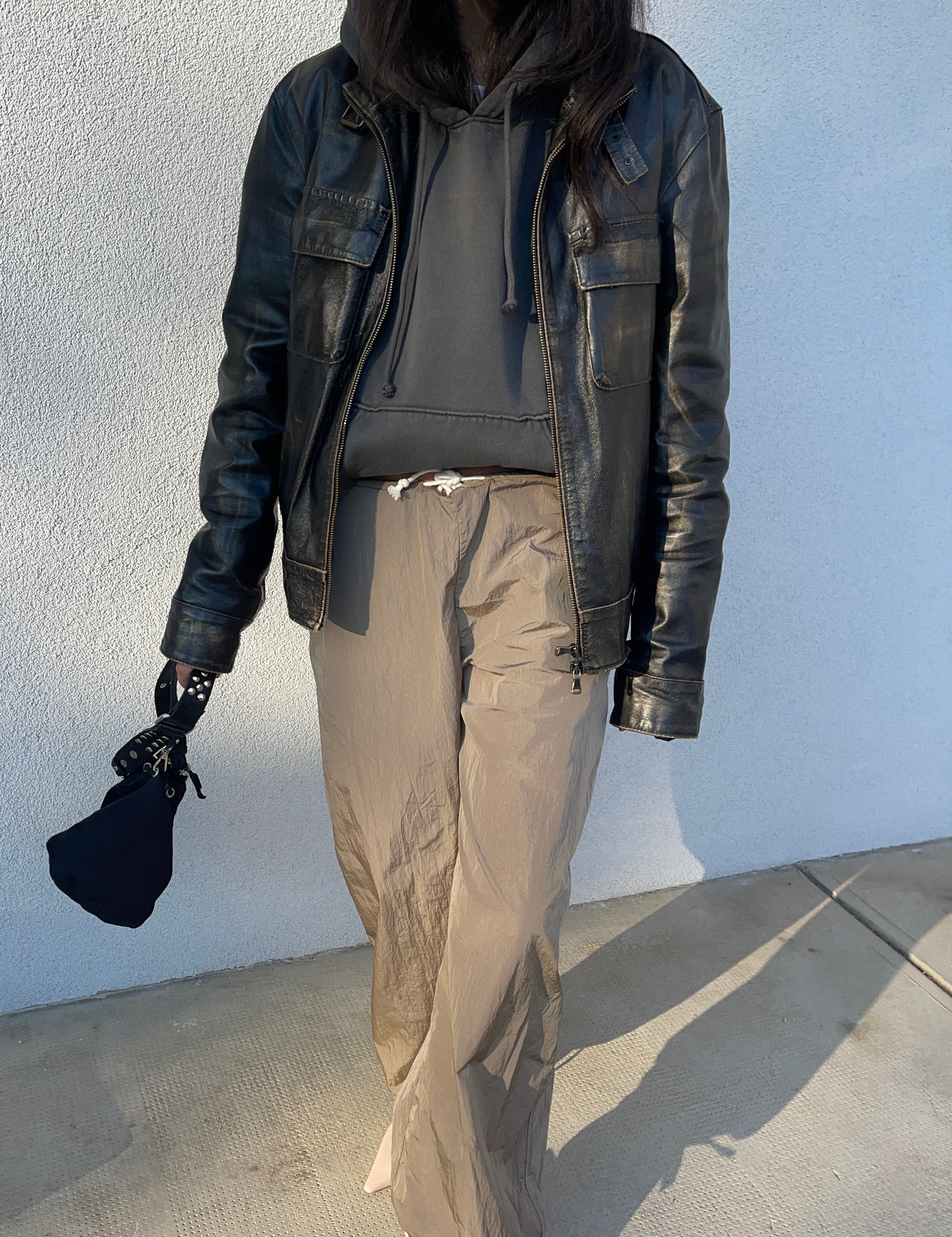 Distressed leather jacket