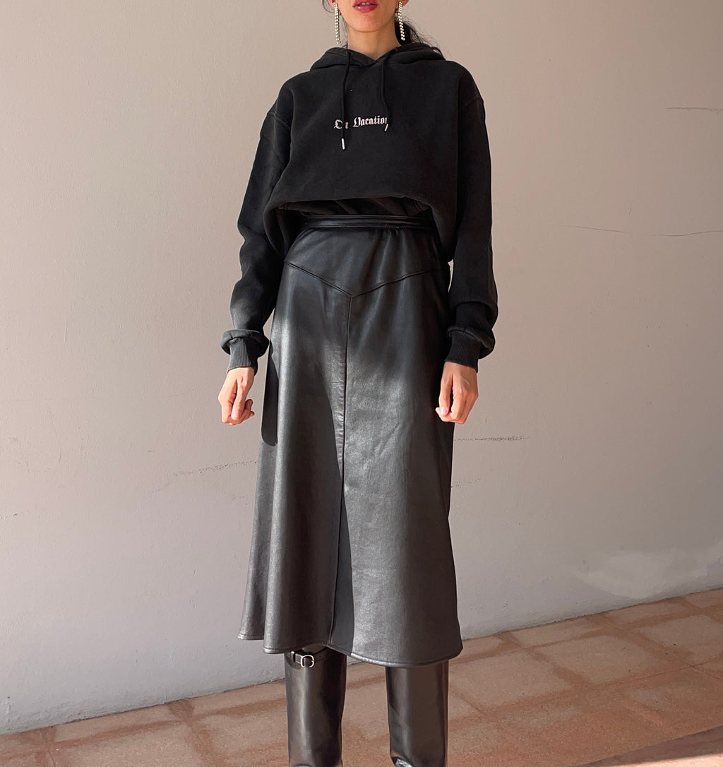 Brown nappa leather skirt