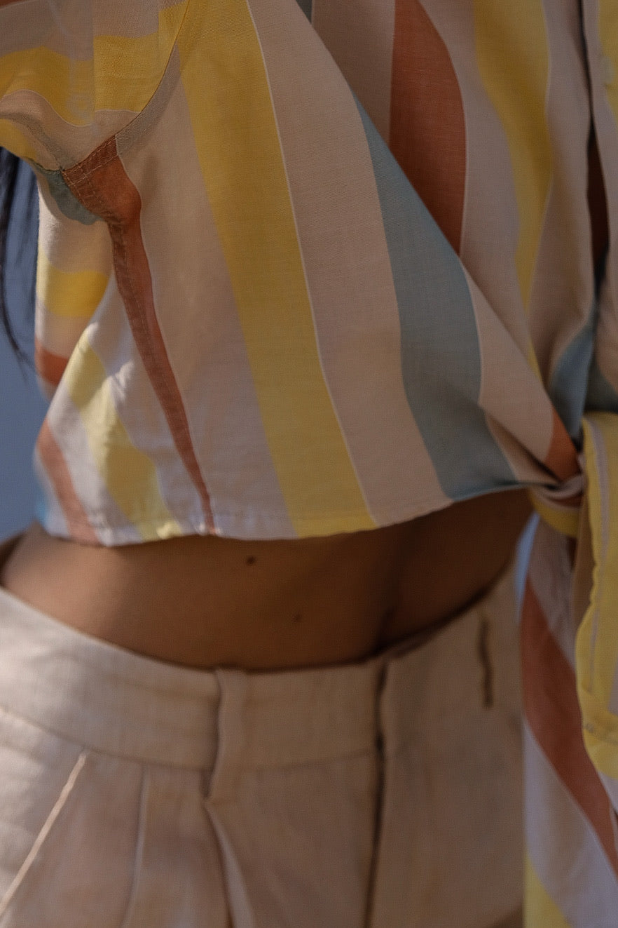 Beige linen blend pants